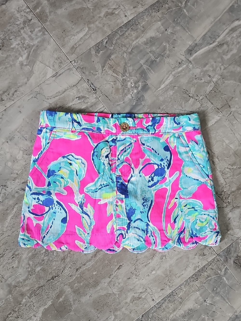 Lilly Pulitzer Girls Pink Multicolor Scallop Hem Skort